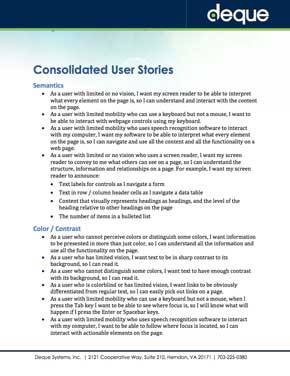 screenshot of user stories for users with disabilities