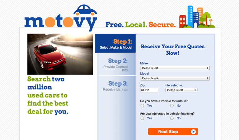 screenshot of the web interface of Motovy.com